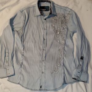 Roar Button Up LS‎ Shirt Lt. Blue Embroidered Med